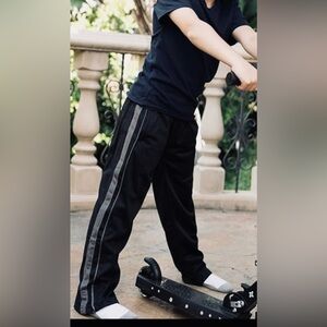 Boys Black and White Striped Track Pants